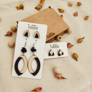 Sitrin Taşlı Oval Ahşap Küpe - Sallantılı Küpe - Boho Turuncu-Kırmızı veya Siyah-Doğal Küpe - 3'lü Set