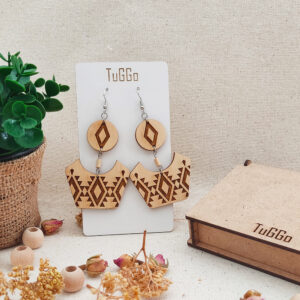 Geometrik Ahşap Küpeler - Sallantılı Küpeler - Boho Küpeler