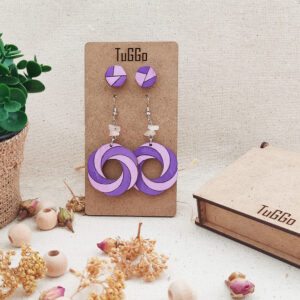 Pembe Kuvarslı Spiral Daire Ahşap Küpe, Sallantılı Küpe, Boho Mor ve Lila Küpe, 2'li Set