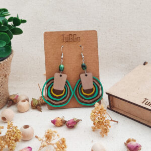 Dalgalı Halkalı Ahşap Küpeler - Sallantılı Küpeler - Boho Düzensiz Küpeler - 2 Seçenek