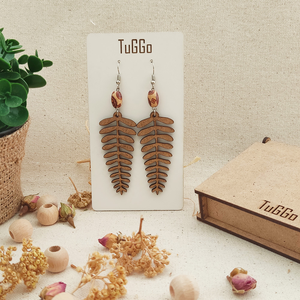 Ahşap Boncuklu Yapraklı Ahşap Küpeler - Sallantılı Küpeler  Çeşitleri Olan Boho Yeşil Küpeler - Görsel 6